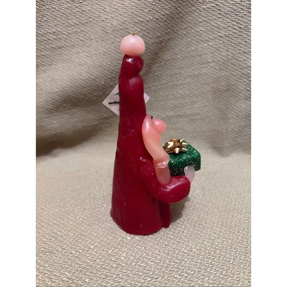 Vintage Northern Lights Candle Santa Gnome Holding Glitter Green Present Gift 7”